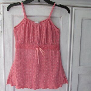 YOUNIQUE YOU KIDZ GIRL'S SZ XL TANK TOP CORAL, IVORY FLORAL CAMISOLE RIBBON LACE
